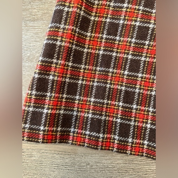 VINTAGE JAMES KENROB 1960-1970 BROWN, RED, AND YELLOW PLAID WOOL SKIRT - SKU:345 - Picture 2 of 8